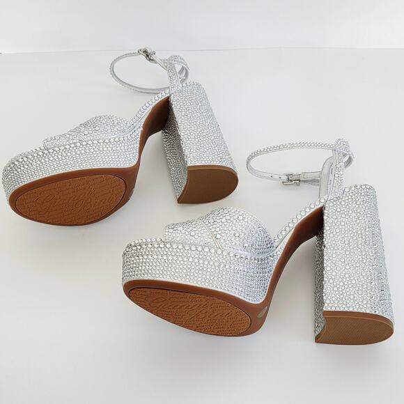 Gianni Bini Chrome Rhinestone Sparkly Silver Sandals Platform Heels Size 9.5 - Picture 7 of 10